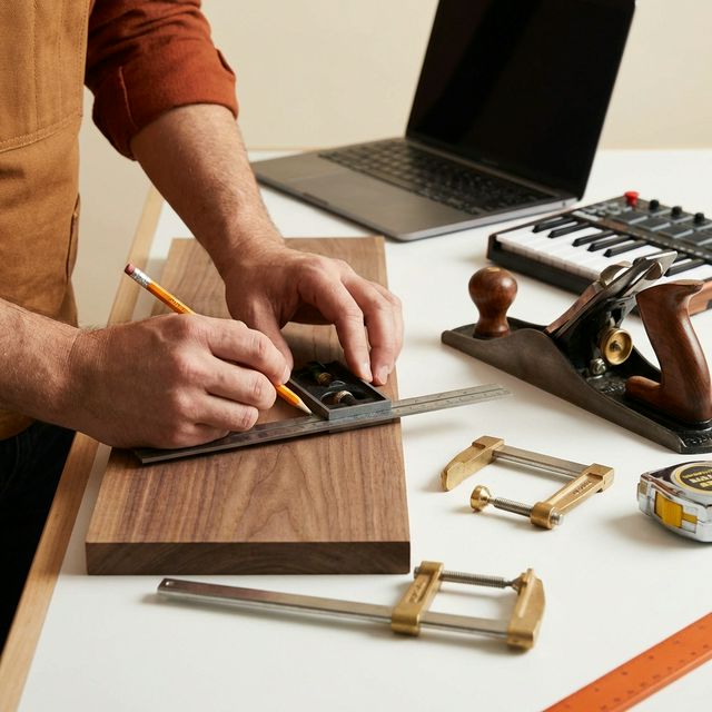 Carpenter measuring woodwork